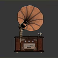 Retro Style Computer Speaker With Copper Horn Wooden Base And Decorative Knobs 3d model