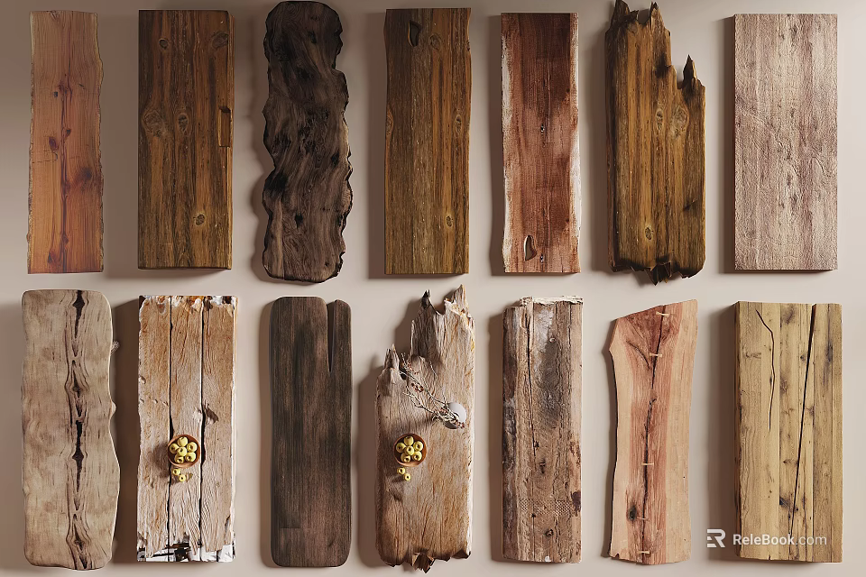Natural Stone and Wood Samples Displaying Diverse Textures and Color Varieties 3d model 