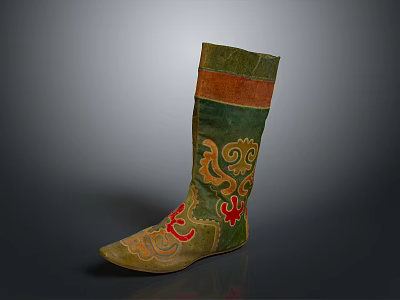 Traditional Embroidered Boots in Green Orange Red with Ornate Patterns for Daily Wear 3d model