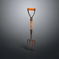 Vintage Metal Garden Fork With Orange Wooden Handle Durable Hardware Tool For Gardening Use