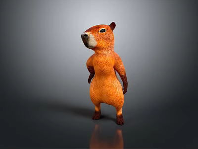 Standing Orange Marmot 3D Rendered Image With Brown Paws Black Nose On Gray Background 3d model