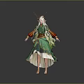 Elegant Fantasy Game and Movie Character With Long White Hair Red Antler Decorations Green Robe