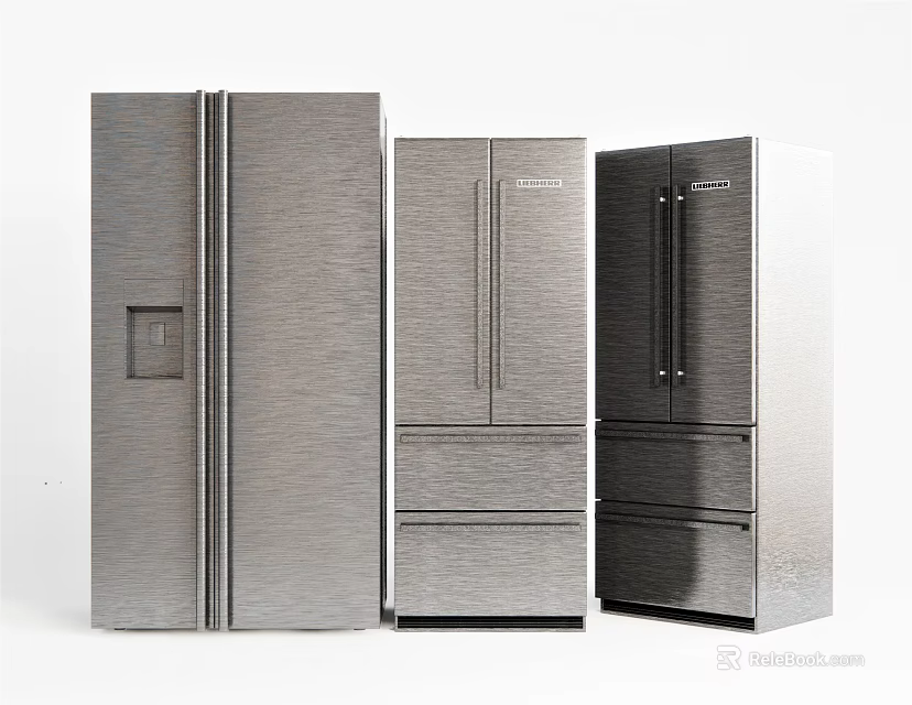 Stainless Steel Refrigerators With Modern Design And Different Door Styles For Kitchen Appliances 3d model 
