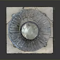 Landscape View of Ancient Bronze Column With Square Base Carvings and Gray Black Gradient Background