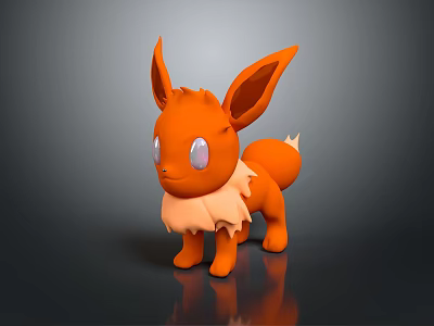3D Orange Creature Character Standing With Large Ears Fluffy Collar And White Tipped Tail 3d model