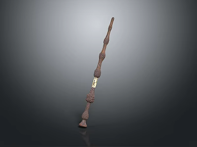 Decorative Wooden Staff With Intricate Carvings Gold Accents And Base 3d model