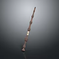 Decorative Wooden Staff With Intricate Carvings Gold Accents And Base
