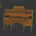 Orange Carved Dressing Table with Decorative Drawers and Curved Structure Design