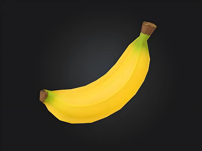 Fresh Ripe Yellow Banana With Green Stem And Brown Ends On Black Background 3d model
