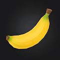 Fresh Ripe Yellow Banana With Green Stem And Brown Ends On Black Background
