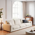 Nordic Style Cream Fabric Sofa And Wooden Side Table Set For Bright Cozy Living Room