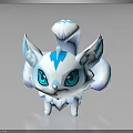Magical Fantasy Fox Character with Blue White Fur Big Blue Eyes and Ice Crystal Tails