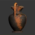 Ancient Clay Vase With Curved Handle And Orange Black Decorative Patterns 3d model