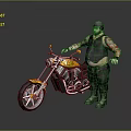 Yellow and Black Motorcycle With Flame Design And Tattooed Man In Helmet Standing Next