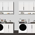 Modern White Bathroom Cabinet With Double Sinks And Upper Storage Cabinets 3d model