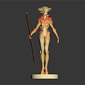 Detailed Fire Elemental Character Standing With Red Staff And Flame Patterns On White Base 3d model