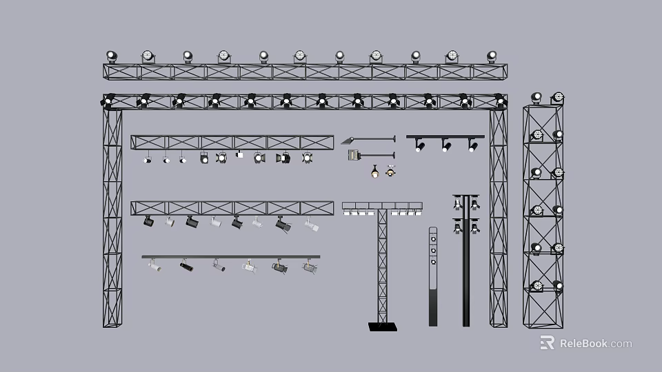 Lighting Combinations With Various Stage Light Designs And Metal Frame Structures 3d model 