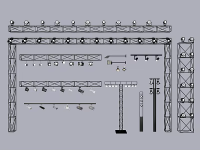 Lighting Combinations With Various Stage Light Designs And Metal Frame Structures 3d model