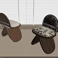 Two Modern Wooden Stools Featuring Light And Patterned Upholstered Seats 3d model