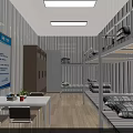 Student Dormitory Room With Bunk Beds Table Chairs Air Conditioner And Window 3d model