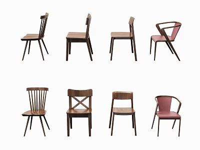 Various Designed Leisure Chairs with Wooden Frames and Different Backrest Styles 3d model
