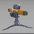 Metallic Futuristic Weapon With Orange Gray Components Targeting Scope And Claw Like Stand 3d model
