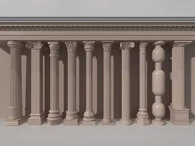 Classical Decorative Columns with Various Carved Styles and Architectural Cornice Design 3d model
