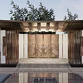 New Chinese Style Gate Bamboo Pattern Top-up Gate House Entrance Waterscape Wide View 3d model