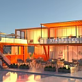 Commercial Street Featuring Orange Container Starbucks with Outdoor Seating Wooden Deck and Trees