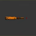 Orange And Yellow Toy Gun With Blue Button Red Parts Flying Red Projectiles From Muzzle