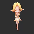 Cute Cartoon Elf Character With Golden Hair Pointy Ears Yellow Eyes And White Dress