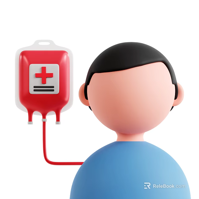Man Donating Blood With Red Cross Blood Bag Connected Via Tube 3d model 