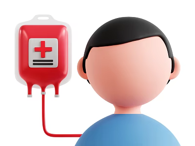 Man Donating Blood With Red Cross Blood Bag Connected Via Tube 3d model