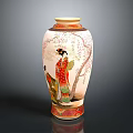 Traditional Painted Vase With Female Figure Cherry Blossom And Gold Accents