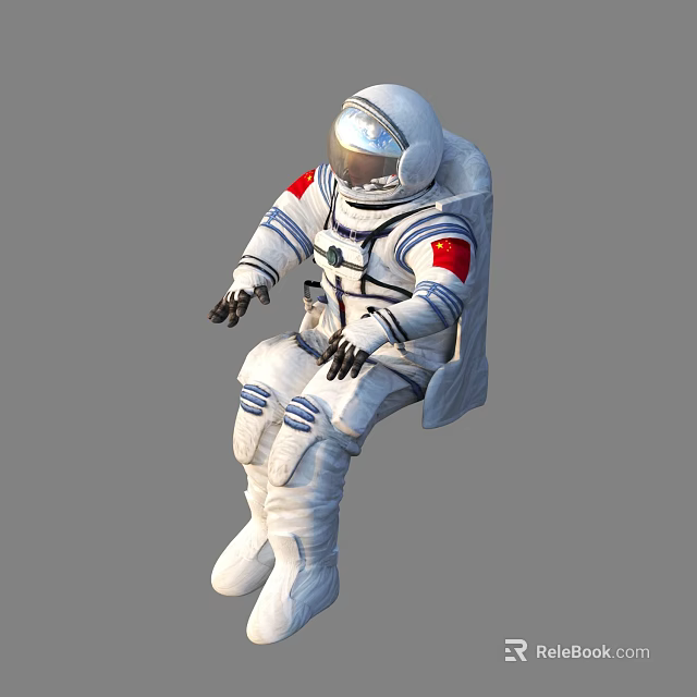 Astronaut in White Spacesuit With Chinese Flag Helmet and Equipment Details 3d model 