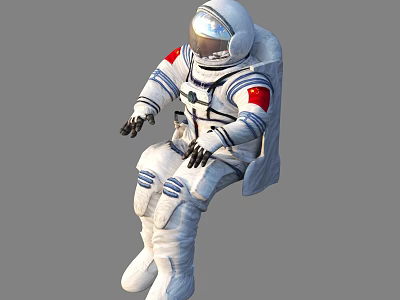 Astronaut in White Spacesuit With Chinese Flag Helmet and Equipment Details 3d model