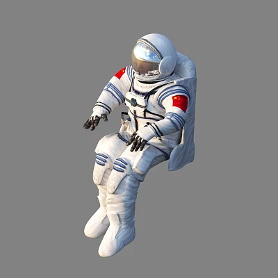 Astronaut in White Spacesuit With Chinese Flag Helmet and Equipment Details 3d model