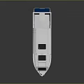 Modern White and Blue Recreational Boat with Open Deck Railing Solar Panels and Cabin Windows