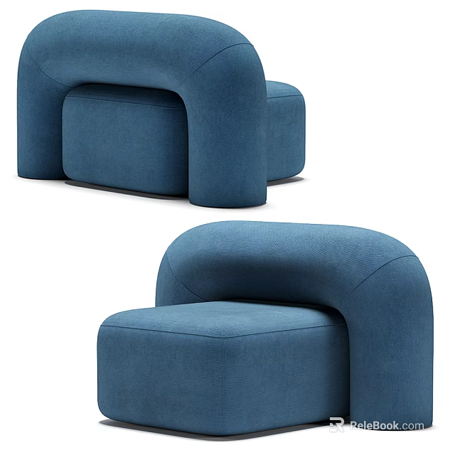 Blue Single Sofa with Modern Curved Fabric Design and Comfortable Backrest 3d model 