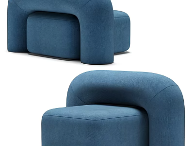 Blue Single Sofa with Modern Curved Fabric Design and Comfortable Backrest 3d model