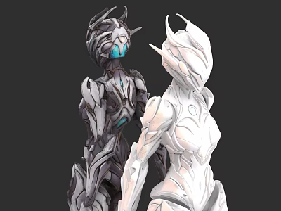 Futuristic Game Movie Character With White And Dark Armored Design And Blue Glowing Details 3d model