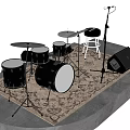 Drum Set With Cymbals Stool Microphone And Speaker On Decorative Rug