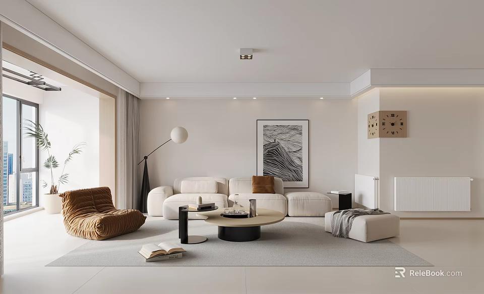Modern Living and Dining Room Interior Design With Sofa Coffee Table And Wall Art 3d model 