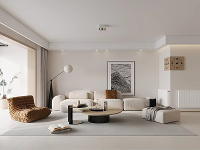 Modern Living and Dining Room Interior Design With Sofa Coffee Table And Wall Art 3d model