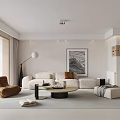 Modern Living and Dining Room Interior Design With Sofa Coffee Table And Wall Art