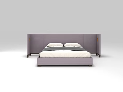Modern Double Bed With Light Purple Upholstered Headboard And White Bedding 3d model