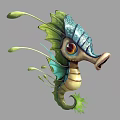 Vibrant Aquatic Seahorse With Blue Head Green Fins Large Eyes Curled Tail Green Decorative Features