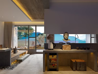 Modern Hotel Guest Room With Spacious Layout Large Windows Natural View And Wooden Accents 3d model
