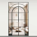 Arched Glass Windows With Black Grid Frames For Modern Interior Design 3d model