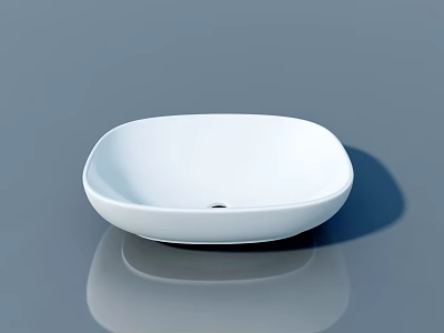 Modern Square White Washbasin on Gray Surface with Clear Reflection 3d model